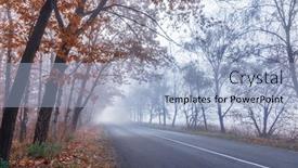  Presentation with fall leaves - Colorful PPT layouts enhanced with foggy-autumn-road-fall-trees backdrop and a light blue colored foreground