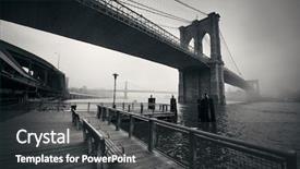  Presentation with brooklyn bridge - PPT theme consisting of foggy day in downtown manhattan background and a dark gray colored foreground
