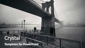  Presentation with brooklyn bridge - Theme with foggy day in downtown manhattan background and a dark gray colored foreground