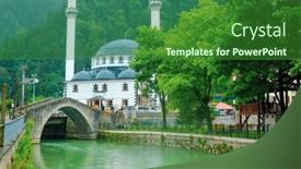  Presentation with foggy - Presentation theme featuring foggy-day-in-uzungol-caykara background and a forest green colored foreground