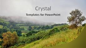  Presentation with green hills - Theme with foggy-green-landscape-with-hills background and a light gray colored foreground