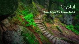  Presentation with stairs - PPT theme enhanced with foggy-landscape-of-stairs background and a tawny brown colored foreground