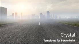  Presentation with foggy - Presentation featuring foggy modern city mixed media background and a dark gray colored foreground