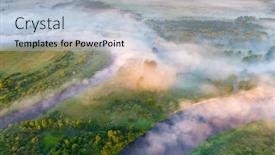  Presentation with foggy - Slide set with foggy-morning-at-the-river background and a light blue colored foreground