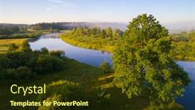  Presentation with foggy - Presentation design featuring foggy-morning-at-the-river background and a tawny brown colored foreground