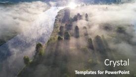  Presentation with foggy - Cool new PPT theme with foggy-morning-at-the-river backdrop and a dark gray colored foreground