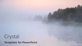  Presentation with foggy - Beautiful slide set featuring foggy-morning-at-the-river backdrop and a light blue colored foreground