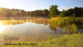  Presentation with morning sunrise - Theme with foggy-morning-by-the-pond background and a gold colored foreground