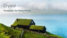  Presentation with denmark - Slide deck featuring foggy-morning-view background and a sky blue colored foreground