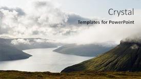  Presentation with denmark - Cool new PPT theme with foggy-mountain-peaks-and-clouds backdrop and a sky blue colored foreground