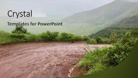  Presentation with road - Slides featuring foggy rainy ngorongoro crater conservation background and a sky blue colored foreground