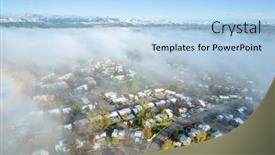  Presentation with rocky mountains - Audience pleasing slide deck consisting of foggy-spring-morning-over-residential backdrop and a light blue colored foreground