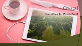  Presentation with digital image - Presentation theme featuring foggy-summer-sunrise-over-residential background and a lemonade colored foreground