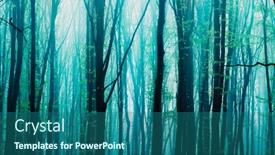  Presentation with foggy forest - Colorful PPT theme enhanced with foggy-sunny-morning-in-summer backdrop and a ocean colored foreground