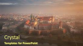  Presentation with foggy - Presentation featuring foggy-sunrise-at-wawel-castle background and a tawny brown colored foreground