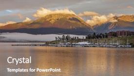  Presentation with foggy forest - Amazing presentation theme having foggy sunrise over lake dillon and marina in colorado with a mountain forest damaged by pine beetle backdrop and a coral colored foreground