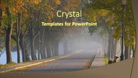  Presentation with foggy - Amazing PPT theme having foggy-valley-near-the-catle backdrop and a tawny brown colored foreground