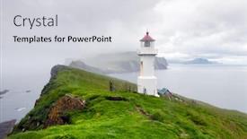  Presentation with foggy - PPT theme featuring foggy view of old lighthouse on the mykines island faroe islands denmark landscape photography background and a light gray colored foreground