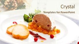  Presentation with foie - Presentation with foie gras pate on christmas background and a cream colored foreground