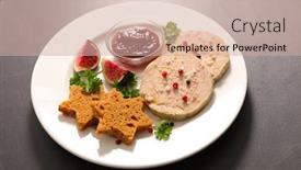  Presentation with foie - Theme having foie gras with gingerbread fig and peppers background and a soft green colored foreground