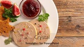  Presentation with foie - Audience pleasing PPT layouts consisting of foie gras with gingerbread fig and peppers backdrop and a coral colored foreground