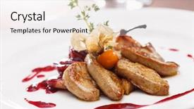  Presentation with foie - PPT theme enhanced with fine dining restaurant - foie gras with sauce background and a white colored foreground