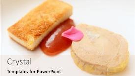  Presentation with foie - PPT theme enhanced with foie gras with toast close-up background and a coral colored foreground