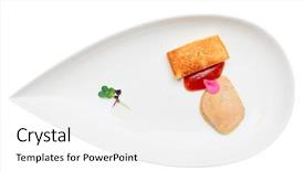  Presentation with foie - Audience pleasing presentation design consisting of foie gras with toast in plate isolated on white background backdrop and a white colored foreground