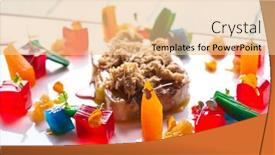  Presentation with foie - Presentation theme featuring foie slice with grated white truffle and colorful jelly decoration background and a lemonade colored foreground