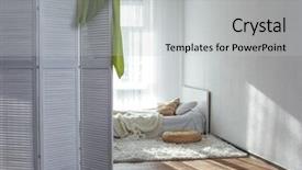  Presentation with room - Colorful presentation design enhanced with folded - interior of beautiful room backdrop and a light gray colored foreground