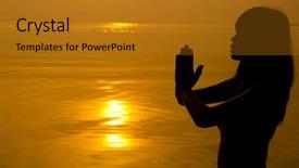  Presentation with worship woman - Audience pleasing presentation consisting of folded at seaside during sun backdrop and a gold colored foreground