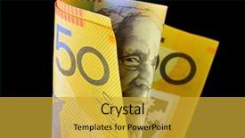  Presentation with australian dollar - PPT layouts having folded australian fifty dollar note background and a gold colored foreground