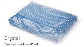  Presentation with plastic bag - PPT layouts having folded-bedding-set-in-plastic background and a white colored foreground