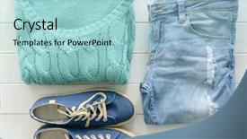  Presentation with clothes - Audience pleasing theme consisting of folded casual women clothes backdrop and a light blue colored foreground