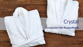  Presentation with spa for seniors - Cool new presentation design with folded spa bathrobes on wooden backdrop and a sky blue colored foreground