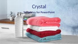  Presentation with liquid detergent - PPT theme enhanced with folded towels and laundry detergent background and a sky blue colored foreground
