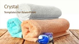  Presentation with laundry detergent - Beautiful PPT theme featuring folded towels and laundry detergent backdrop and a cream colored foreground