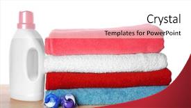  Presentation with table napkin folding - Colorful presentation design enhanced with folded towels and laundry detergent backdrop and a white colored foreground