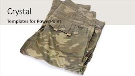  Presentation with trousers - Slide deck consisting of folded trousers with a camouflage background and a coral colored foreground