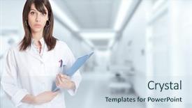  Presentation with emergency - Slide deck enhanced with folder standing by a hospital background and a sky blue colored foreground