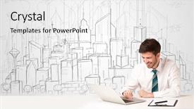  Presentation with structure - Audience pleasing slide deck consisting of folder structure - businessman sitting at the white backdrop and a  colored foreground