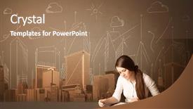  Presentation with structure - Presentation theme enhanced with folder structure - businesswoman sitting at the black background and a  colored foreground