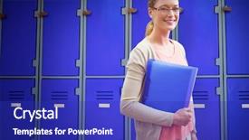  Presentation with purple teaching - Slide deck enhanced with folder structure - teaching student against purple lockers background and a royal blue colored foreground