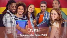  Presentation with students - PPT theme with folders against digitally generated spanish background and a red colored foreground