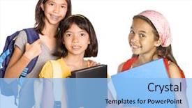  Presentation with school attendance - Presentation theme with folders and rucksack for school background and a light blue colored foreground