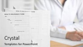 Presentation with health insurance - Presentation theme having folders with health insurance forms background and a white colored foreground