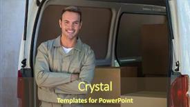  Presentation with delivery van - Cool new presentation theme with folding carton - portrait of a happy delivery backdrop and a  colored foreground