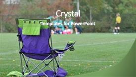  Presentation with football field or soccer field - Amazing PPT theme having folding chair at soccer field backdrop and a tawny brown colored foreground