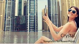  Presentation with swimming pool - Amazing PPT layouts having folding chair over infinity edge backdrop and a coral colored foreground