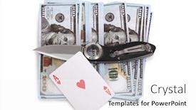  Presentation with playing cards - PPT theme enhanced with folding-knife-and-playing-cards background and a white colored foreground